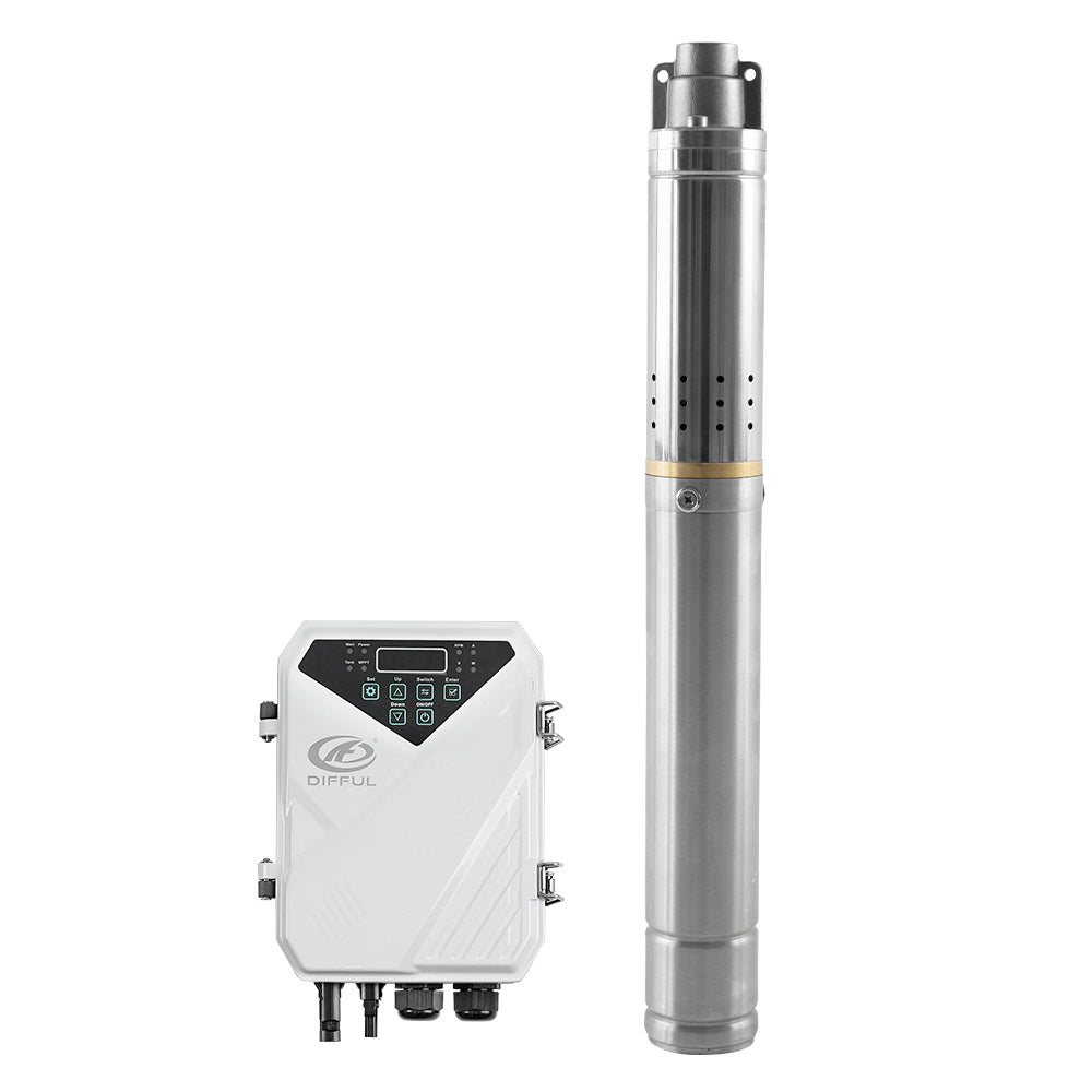 DIFFUL Solar Powered Water Pump Kit, 2 inch 56 M Head 120 W 24 V DC For Off-Grid Living