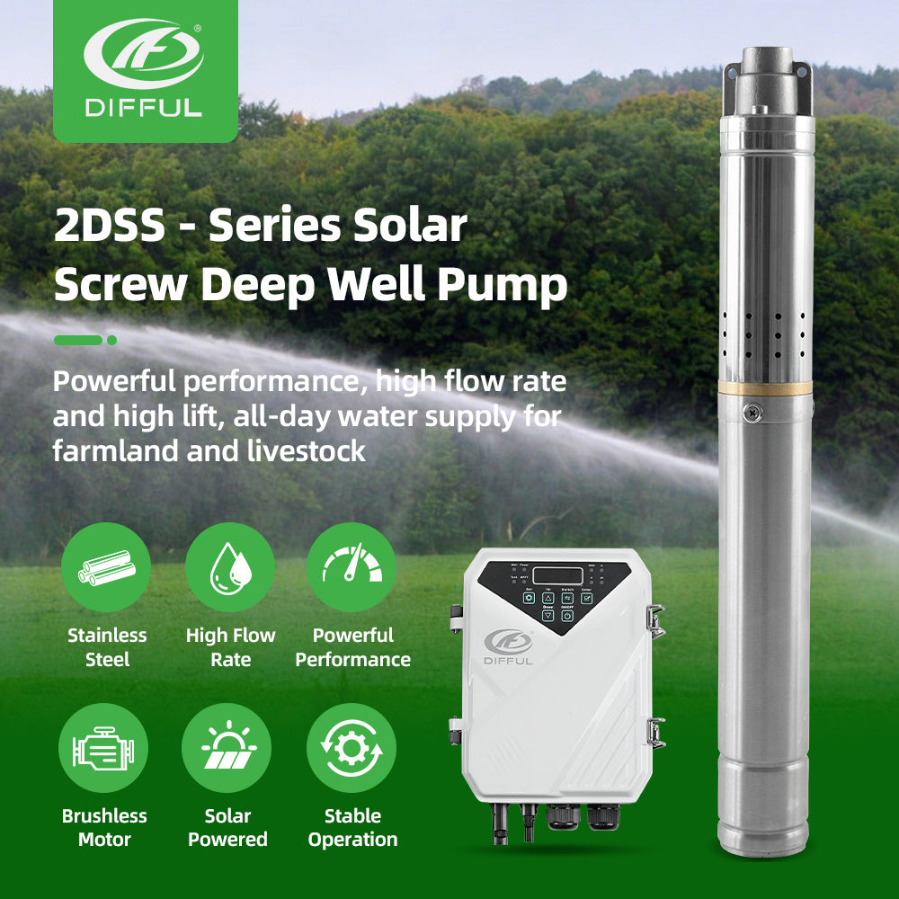 DIFFUL Solar Powered Water Pump Kit, 2 inch 56 M Head 120 W 24 V DC For Off-Grid Living