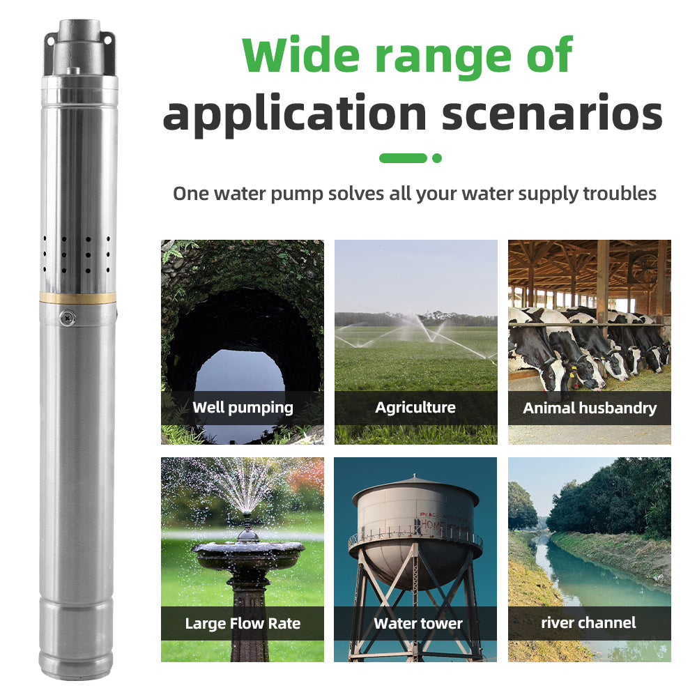 DIFFUL Solar Powered Water Pump Kit, 2 inch 56 M Head 120 W 24 V DC For Off-Grid Living