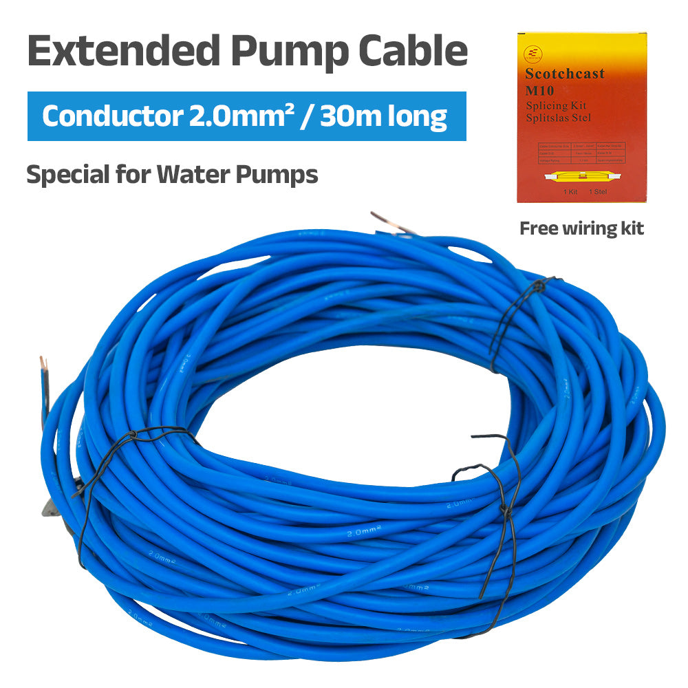 DIFFUL 30M Blue Submersible Water Pump Extension Cable 3x2.0mm² Waterproof