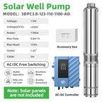 DIFFUL Solar Water Pump Solutions, 3 inch 1100 W 85 V - 280 V AC/DC For Drip Lines