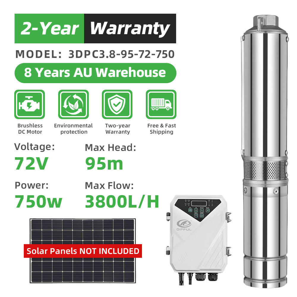 DIFFUL Solar Water Pump, 3 inch 750 W 72 V DC For Irrigation