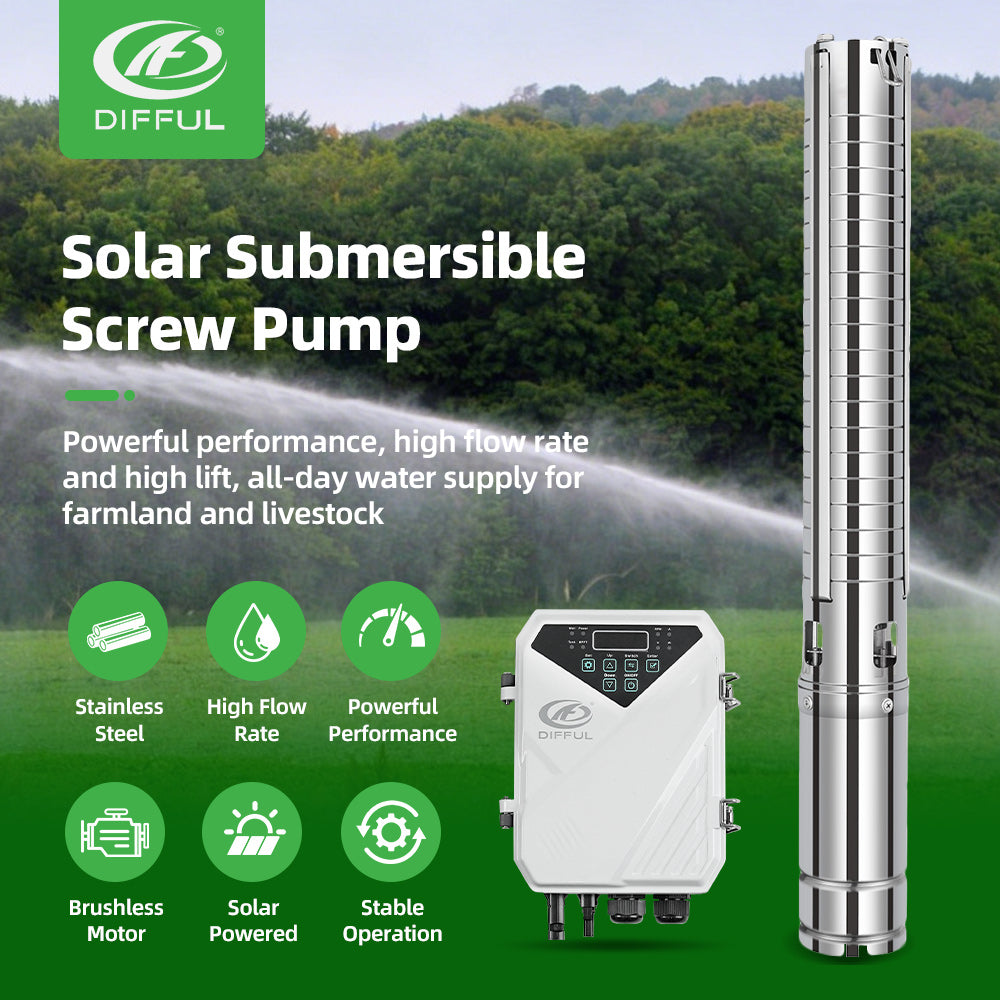 DIFFUL Solar Powered Submersible Water Pump, 3 inch 750 W 48 V DC For Irrigation