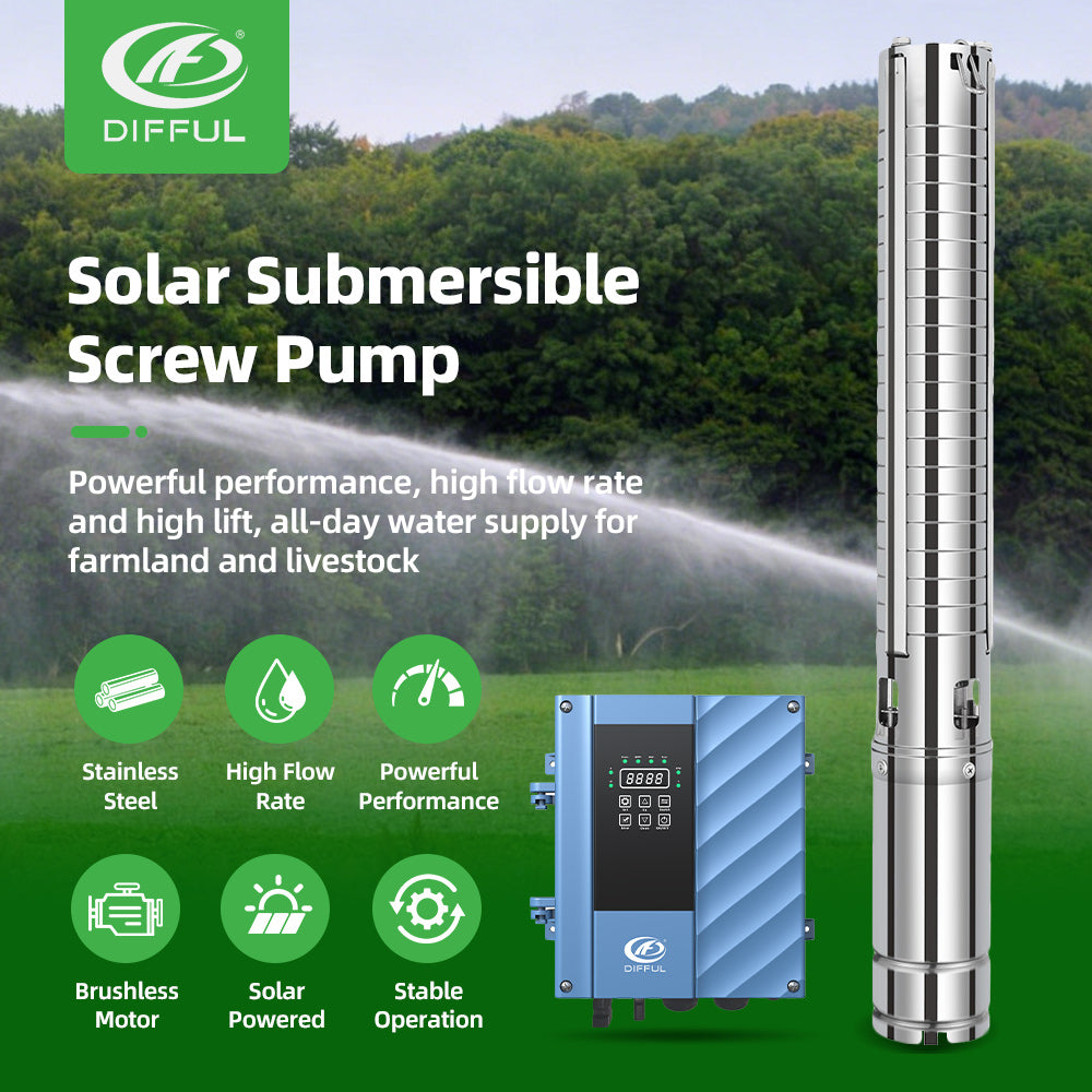 DIFFUL Solar Powered Submersible Pump, 3 inch 1500 W 85 V - 280 V AC/DC For Drip Lines