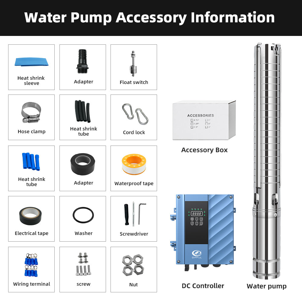 DIFFUL Solar Powered Submersible Pump, 3 inch 1500 W 85 V - 280 V AD For Drip Lines