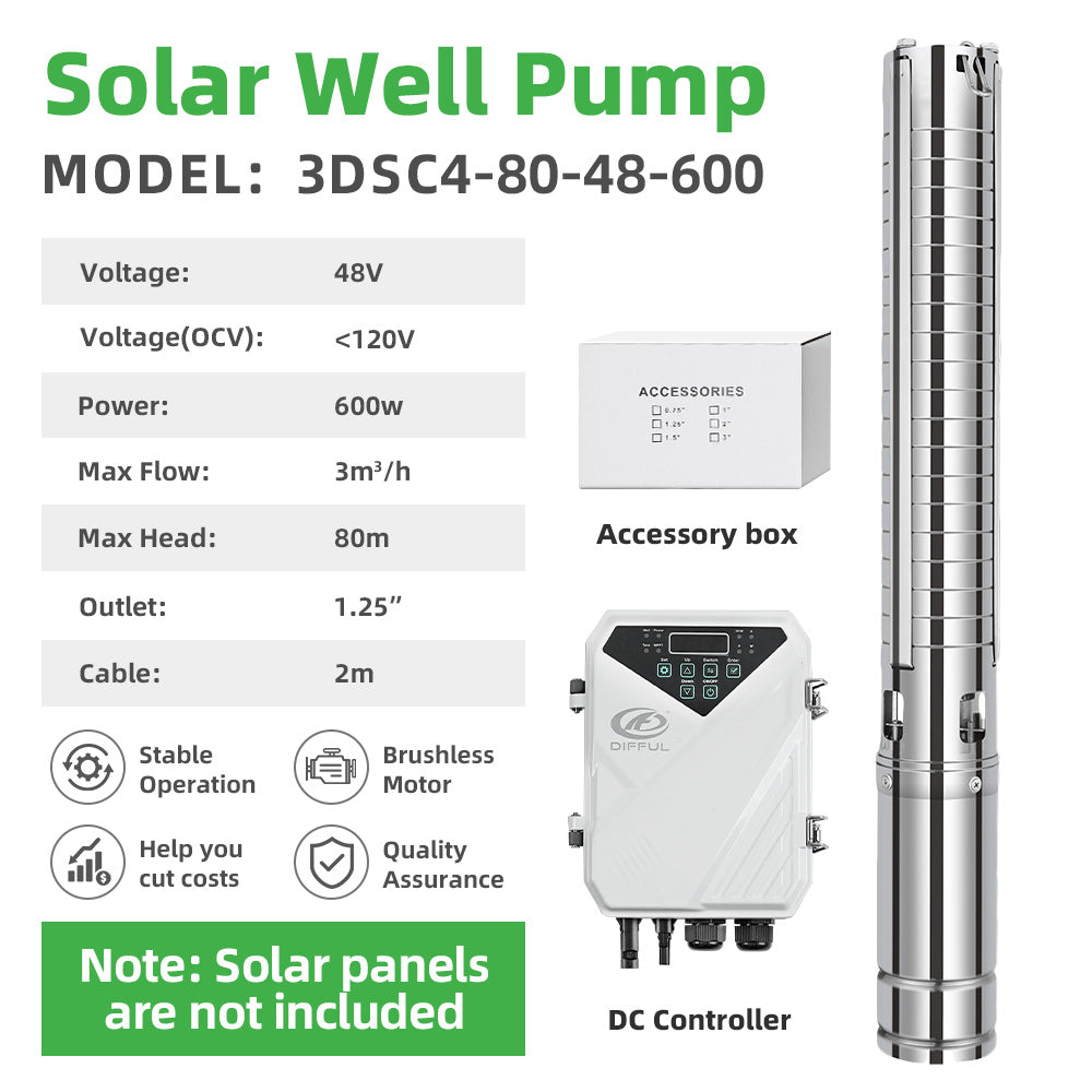 DIFFUL Solar Pumps, 3 inch 600 W 48 V DC For Irrigation