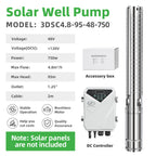 DIFFUL Solar Powered Submersible Water Pump, 3 inch 750 W 48 V DC For Irrigation