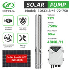DIFFUL Solar Pumps, 3 inch 750W 72 V DC For Irrigation
