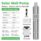 DIFFUL Solar Well Pumps, 3 inch 1100 W 72 V DC 50 M Cable For Sprinklers