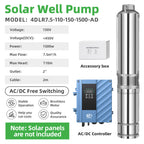 DIFFUL Solar Submersible Pump System, 4 inch 1500 W 85 V - 280 V AC/DC For Drip Lines