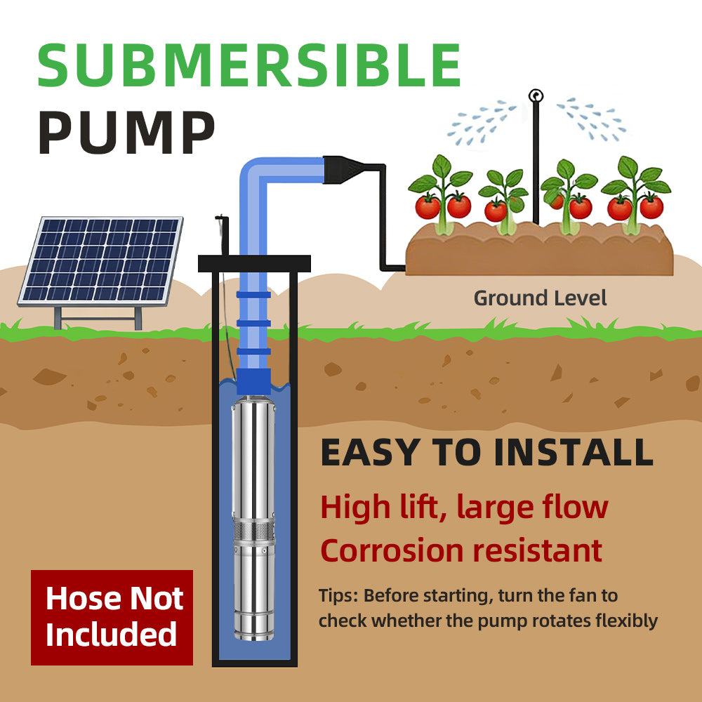 DIFFUL Solar Submersible Pump System, 4 inch 2200 W 85 V - 280 V AC/DC For Drip Lines