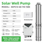 DIFFUL Solar Powered Water Pump, 4 inch 1500W 110 V DC For Livestock