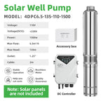 DIFFUL Solar Powered Water Pump Kit, 4 inch 135 M Head 1500 W 110 V DC For Off-Grid Living
