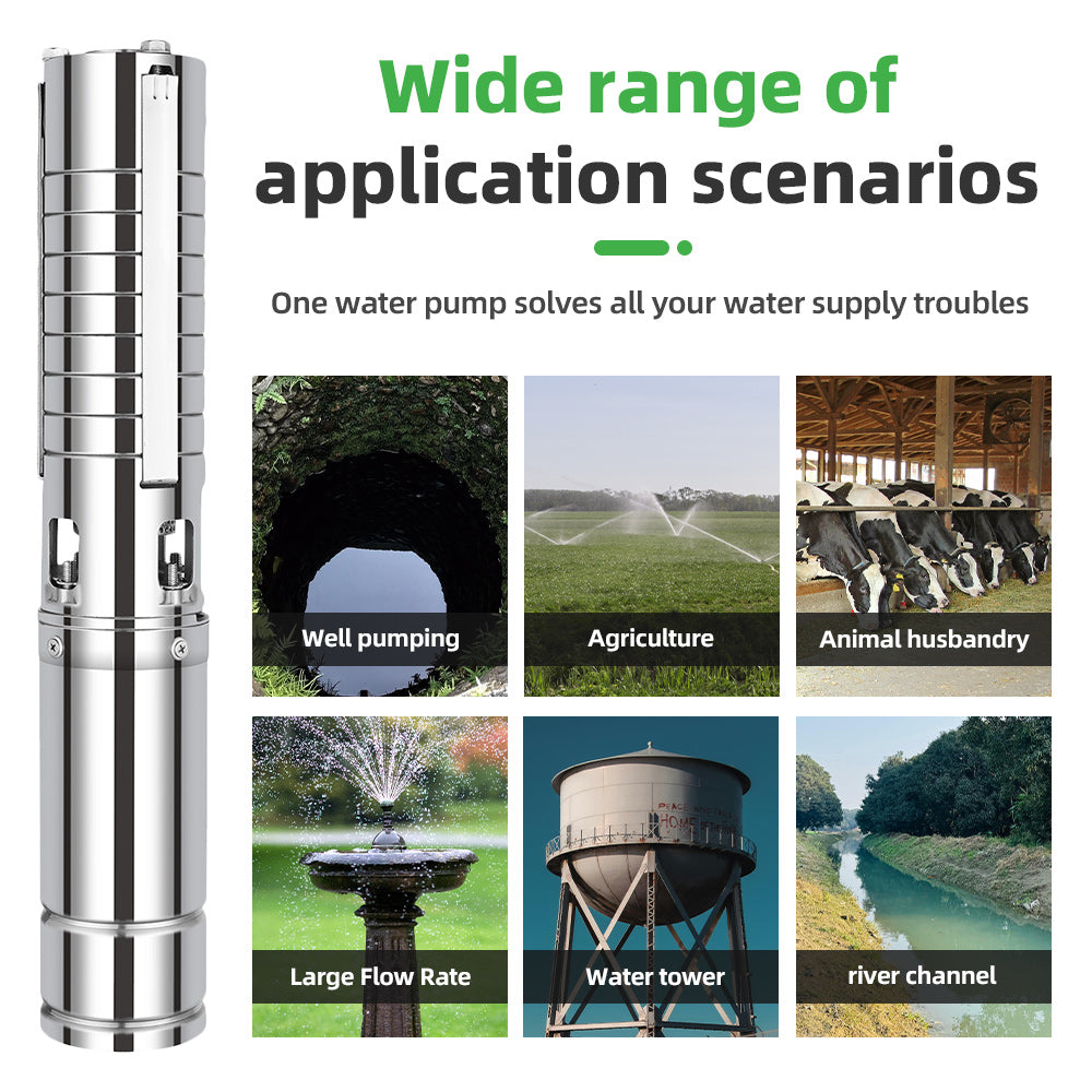DIFFUL Solar Bore Pump Kit, 4 inch 25 M³/H Flow 1500 W 1100 V DC For Off-Grid Living
