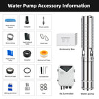 DIFFUL Solar Bore Pump Kit, 4 inch 25 M³/H Flow 1500 W 1100 V DC For Off-Grid Living