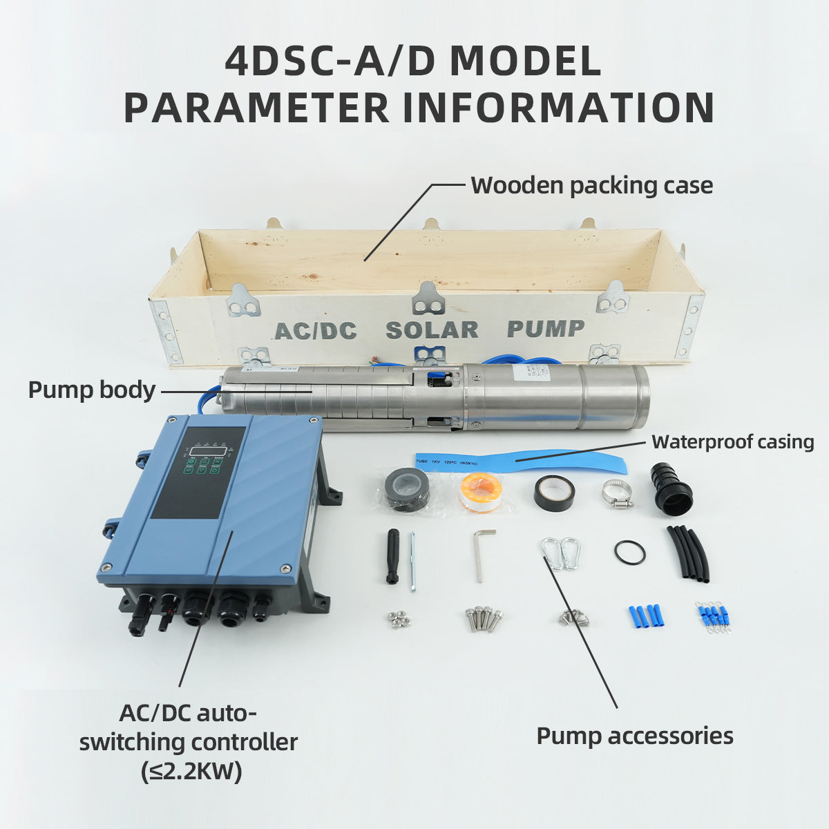 DIFFUL Solar Bore Pump, 4 inch 750 W 85 V - 280 V AC/DC For Livestock