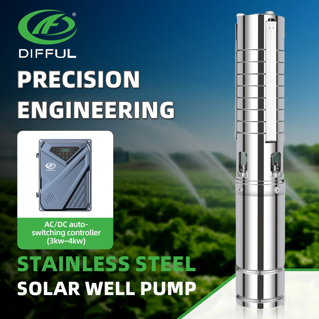 DIFFUL Solar Powered Submersible Water Pump, 4 inch 3000 W 85 V - 280 V AC/DC For Irrigation