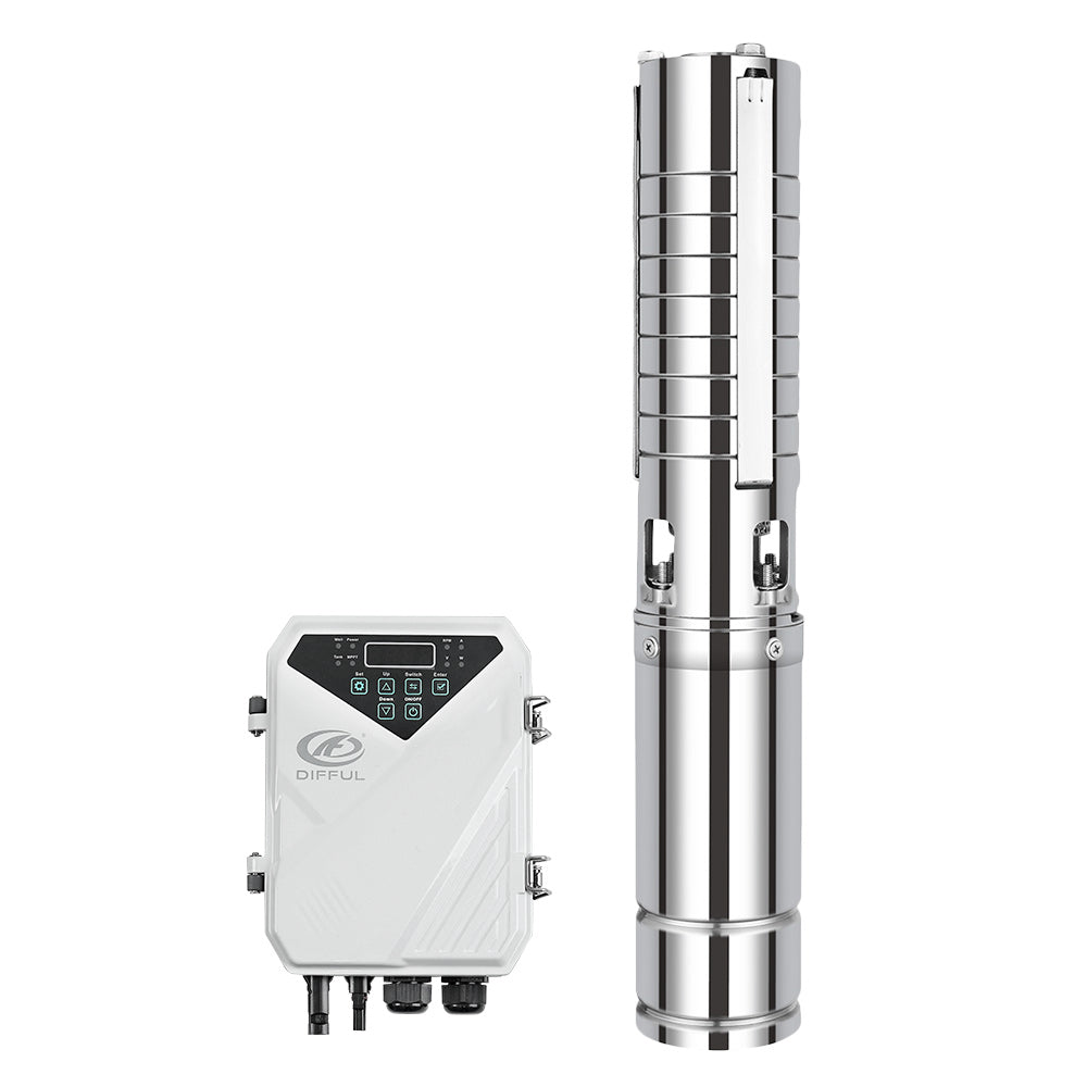 DIFFUL Solar Bore Pump Kit, 4 inch 25 M³/H Flow 1500 W 1100 V DC For Off-Grid Living