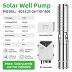 DIFFUL Solar Bore Pump Kit, 4 inch 25 M³/H Flow 1500 W 1100 V DC For Off-Grid Living