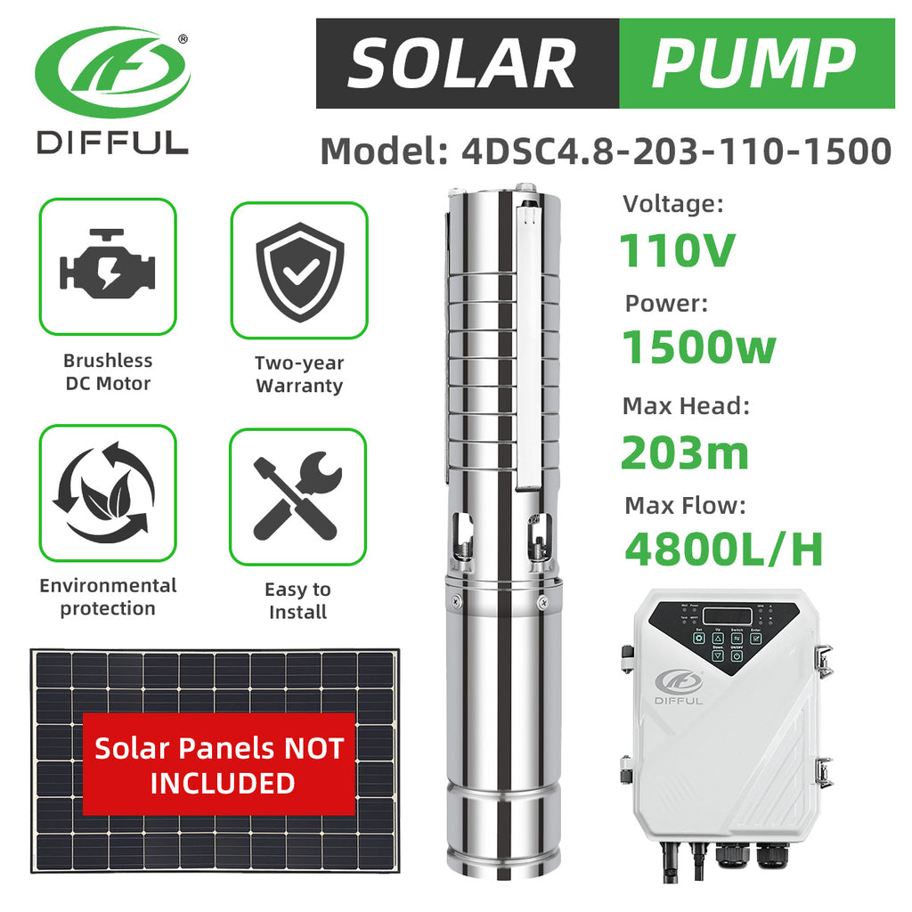 DIFFUL Pumps And Solar, 4 inch 1500W 110 V DC For Drip Lines