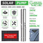 DIFFUL Solar Powered Submersible Water Pump, 4 inch 3000 W 85 V - 280 V AC/DC For Irrigation