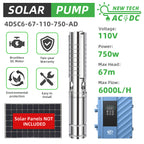 DIFFUL Solar Bore Pump, 4 inch 750 W 85 V - 280 V AC/DC For Livestock