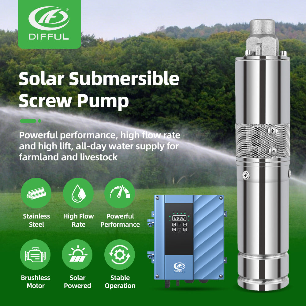 DIFFUL Solar Screw Pump Kit, 4 inch 750 W 85 V - 280 V AC/DC For Drip Lines