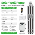 DIFFUL Solar Single Screw Pump, 4 inch 600 W 48 V DC 50 M Cable For Sprinklers