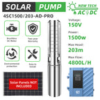 DIFFUL Solar solar Borehole Pumps, 4 inch 203 M High Head 1500 W 85 V - 280 V AC/DC For Deep Well