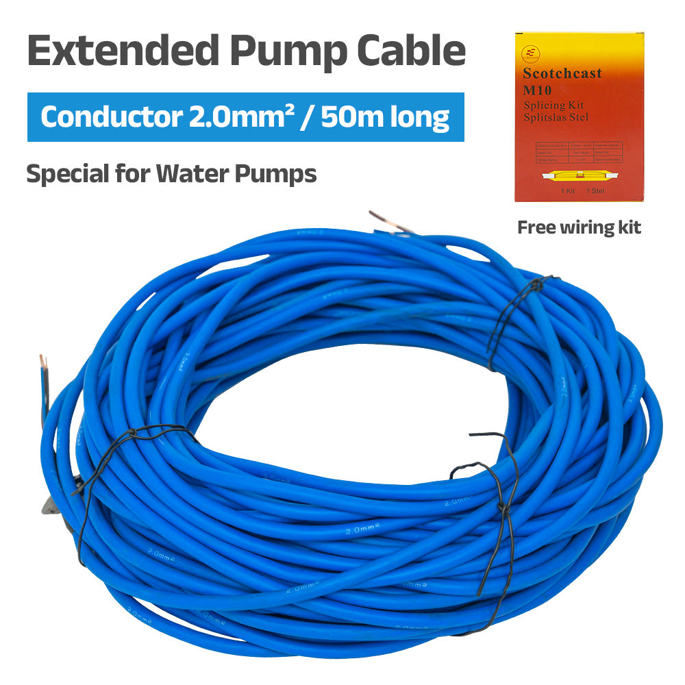 DIFFUL 50M Blue Submersible Water Pump Extension Cable 3x2.0mm² Waterproof