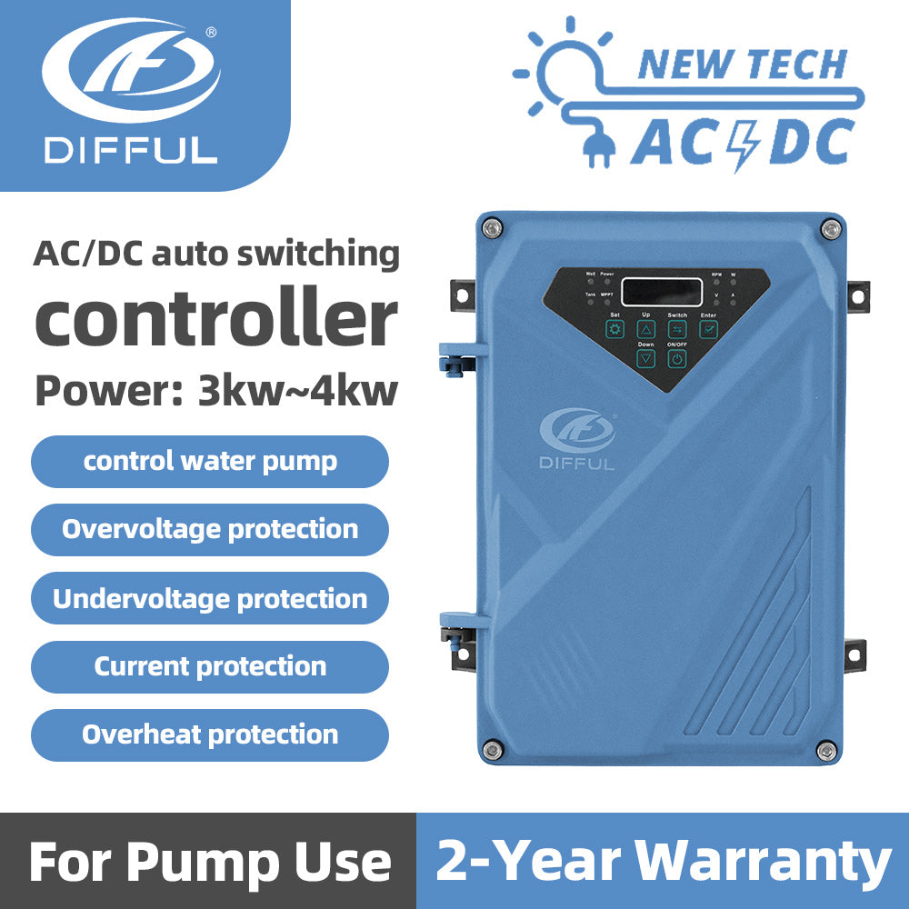 DIFFUL AC/DC Replacement Hybrid Controller, 245V 3000W Solar Water Pump Hybrid High Head Bore Pump