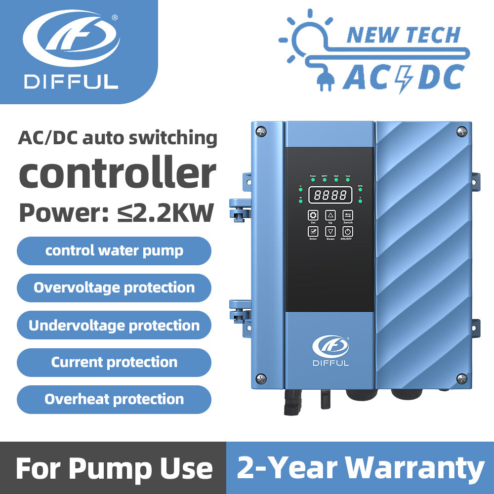 DIFFUL AC/DC Replacement Hybrid Controller, 110V 750W Solar Bore Water Pump Hybrid Deep Submersible