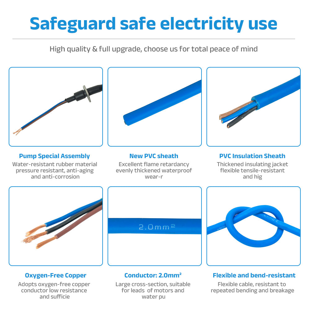 DIFFUL 30M Blue Submersible Water Pump Extension Cable 3x2.0mm² Waterproof