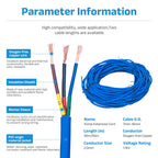 DIFFUL 30M Blue Submersible Water Pump Extension Cable 3x2.0mm² Waterproof