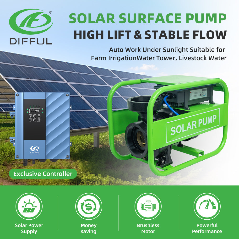 DIFFUL Solar farm Pump, 21 M Head 1500 W 85 V - 280 V AC/DC For Home & Garden