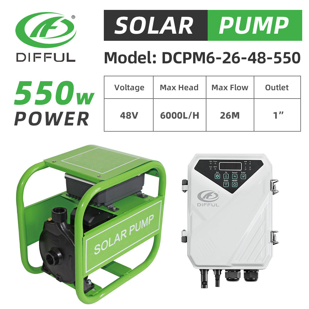 DIFFUL Solar Farm Pump, 550 W 48 V DC For Filling Ponds