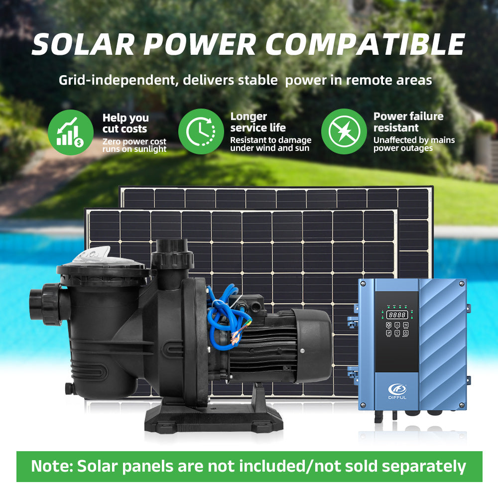 DIFFUL Solar Swimming Swimming Pool Pump, 19 M Head 900 W 85 V - 280 V AC/DC For Home & Garden