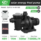 DIFFUL Solar Powered Swimming Pool Pump 500W 48V Flow DC 14M Head LED Display
