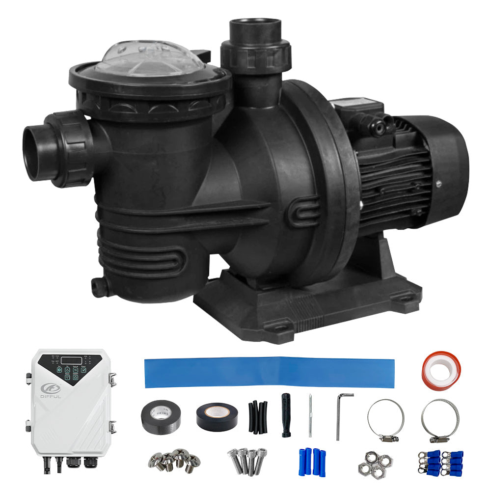 DIFFUL Solar Powered Swimming Pool Pump 500W 48V Flow DC 14M Head LED Display