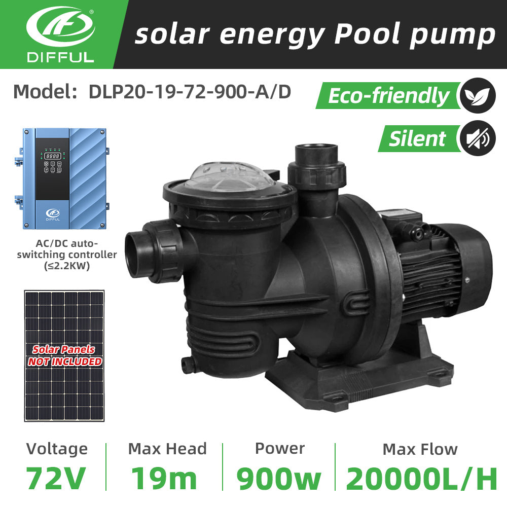 DIFFUL Solar Swimming Pool Pump Living With 19M Head 900W 85 V - 280 V AD For Off-Grid Living