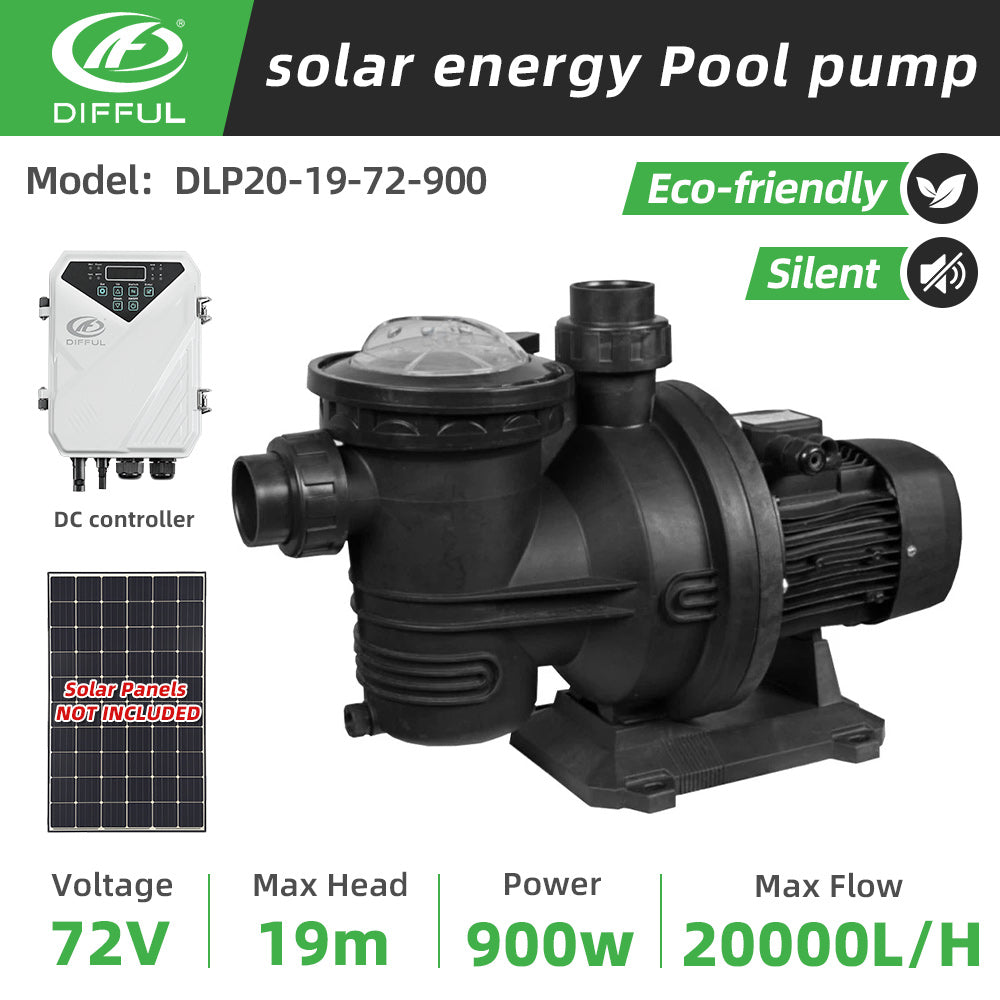 DIFFUL Solar Powered Swimming Pool Pump 900W 72V DC for Home & Garden