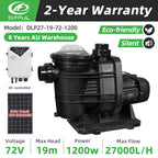 DIFFUL Solar Swimming Pool Pump, 19 M Head 27 m³/h Flow 1200 W 110 V DC For Household