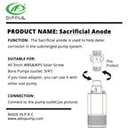 DIFFUL Sacrificial Anode Zinc for 3" Bore Pump Help Deter Corrosion 3/4" Plug