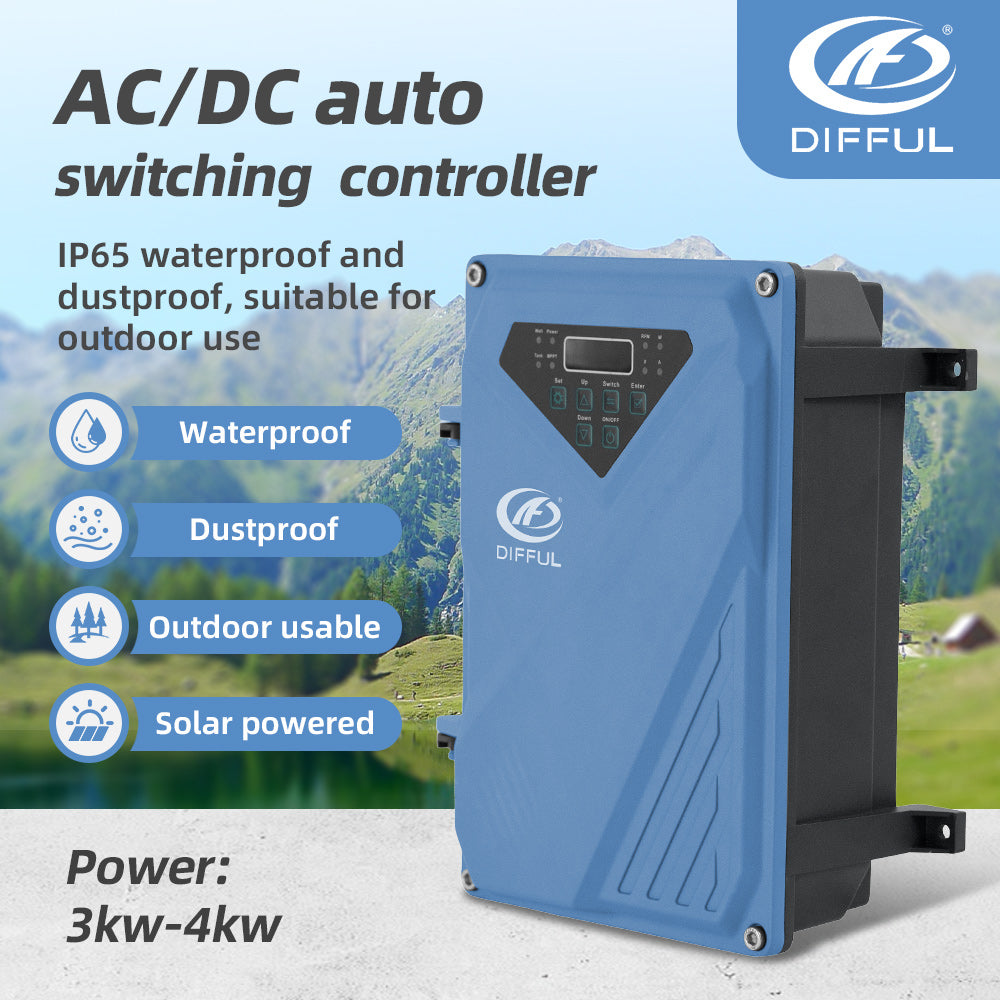 DIFFUL AC/DC Replacement Hybrid Controller, 245V 3000W Solar Water Pump Hybrid High Head Bore Pump