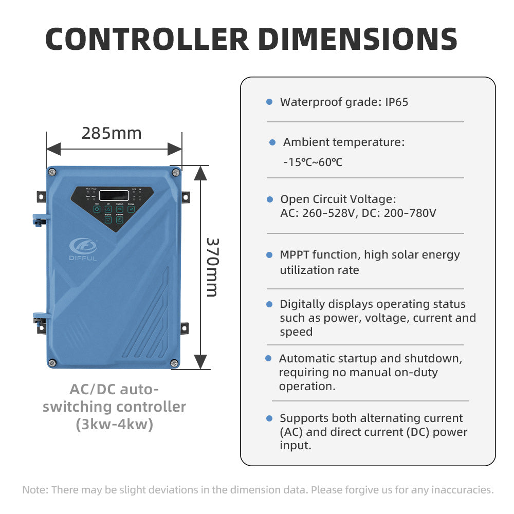 DIFFUL AC/DC Replacement Hybrid Controller, 245V 3000W Solar Water Pump Hybrid High Head Bore Pump